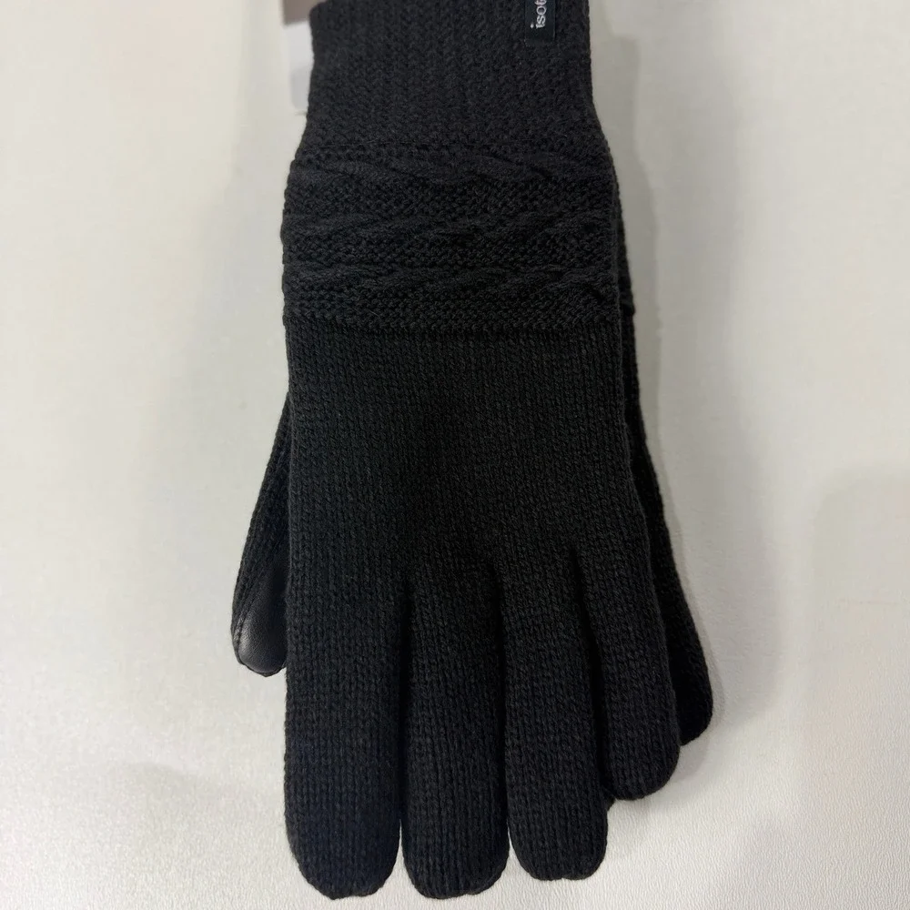 Isotoner Womens Black smartDri smartTouch Eco Comfort Knit Gloves A519K2 1SZ NEW